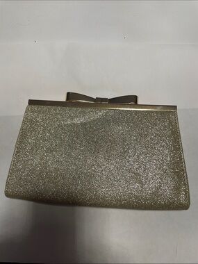 Glitter Bow Frame Clutch Handbag - Gold